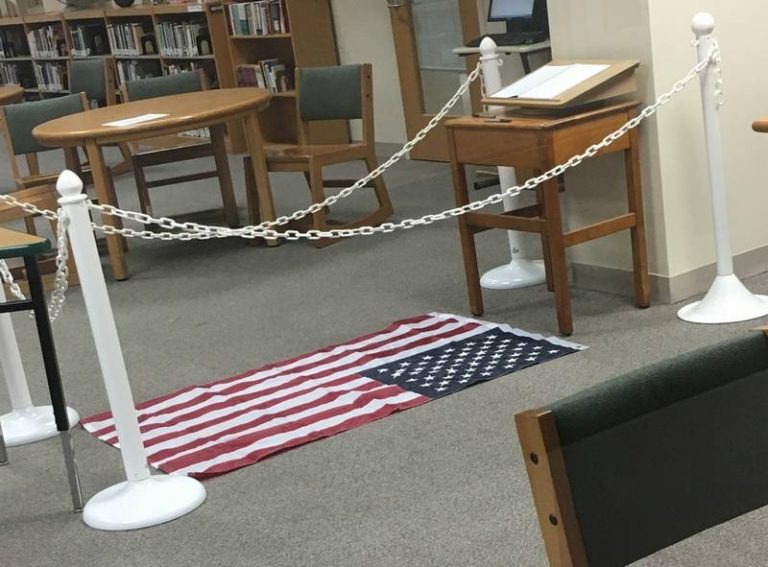 US flag displayed on the ground at York H.S.