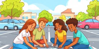 Chalking parking spots at Amador Valley