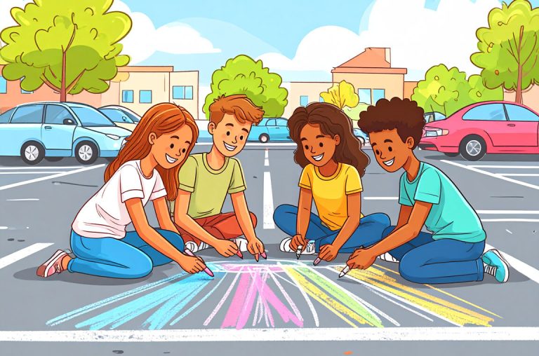 Chalking parking spots at Amador Valley